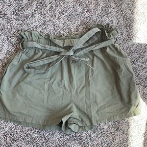 SheIn army green tie front paper bag shorts
